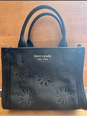 Kate Spade black floral embroidered tote